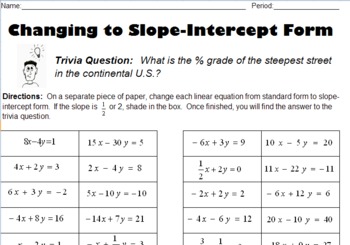 converting between standard form and slope intercept form worksheet Converting Standard Form to Slope-Intercept Form by K Phillips  TpT