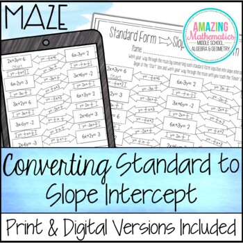 Preview of Converting Standard Form to Slope Intercept Form Worksheet - Maze Activity