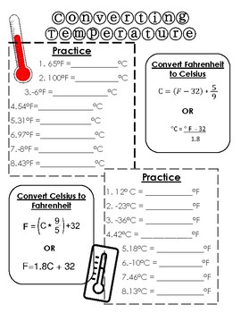 Converting Temperature with Answer Key