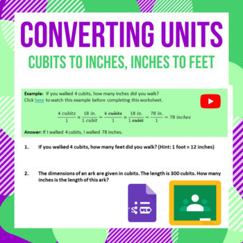 Preview of Converting Units Cubit to Inches and Inches to Feet Digital Form and Printable