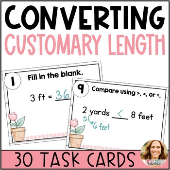 Preview of Convert Units of Measure with Customary Length Task Cards - 4th Grade Math