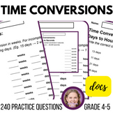 Converting Units of Time Math Worksheets Includes Days to 