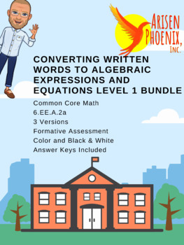 Preview of Converting Written Words to Algebra Expressions Equations Level 1 6eea2a Bundle