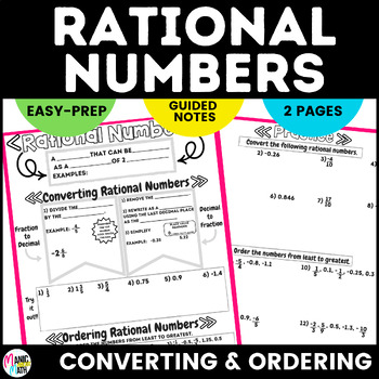 Preview of Converting and Ordering Rational Numbers Sketch Notes & Practice