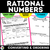 Converting and Ordering Rational Numbers Sketch Notes & Practice