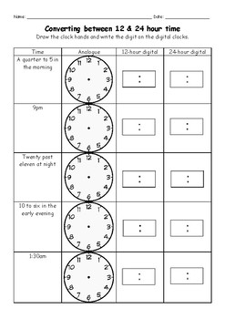 24 Hour Time Worksheets Teaching Resources Teachers Pay Teachers