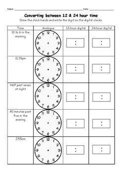 24 Hour Time 12 Hour Worksheets Teaching Resources Tpt