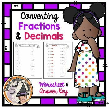 Preview of Converting between Fractions and Decimals Worksheet with Answer KEY