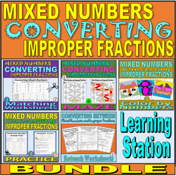 Preview of Converting between Mixed Numbers and Improper Fractions - BUNDLE