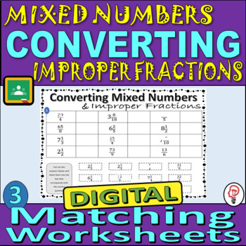 Preview of Converting between Mixed Numbers and Improper Fractions - Digital Matching
