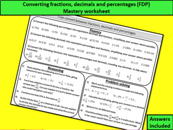 Preview of Converting fractions, decimals and percentages (FDP) - mastery worksheet