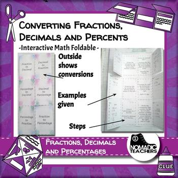 Preview of Converting fractions decimals and percentages interactive notebook math foldable
