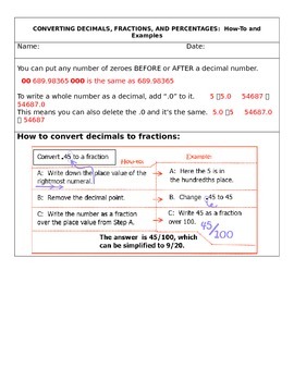 Preview of Converting fractions, decimals, and percents with foldable guide directions