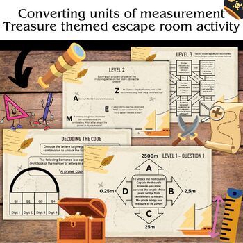 Preview of Converting units of measurement (metric) - Treasure themed escape room activity