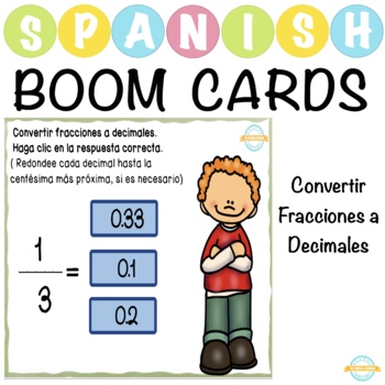 Preview of Convertir Fracciones a Decimales - Spanish Boom Cards™
