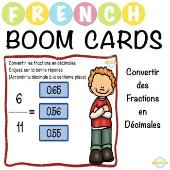 Preview of Convertir les fractions en décimales - French Boom Cartes™