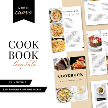 Cookbook Template, Canva Recipe Book Template, Editable Ebook