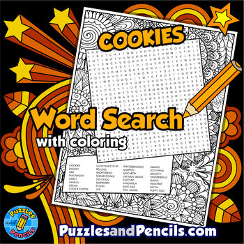 Preview of Cookies Word Search Puzzle Activity Page with Coloring | Sweet Treats