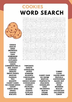 Cookies word search Puzzle worksheet activities for kids, Morning Work.