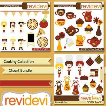 Preview of Cooking Collection digital clip art bundle (3 packs) pizza, kitchen, tea party