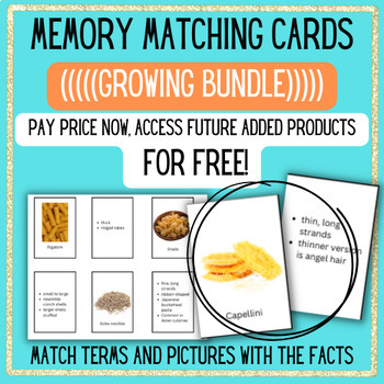 Preview of Cooking Definitions Memory Matching Card Game GROWING BUNDLE Prostart