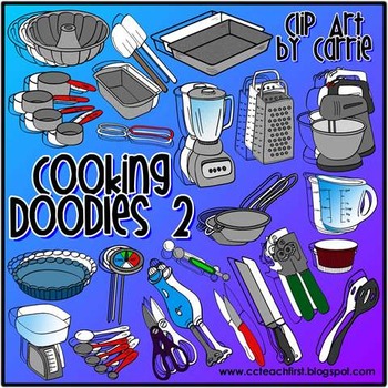 Preview of Cooking Doodles 2 (Line Art, BW, full-color PNG images)