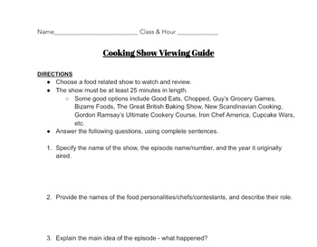 Preview of Cooking/Food Show Viewing Guide