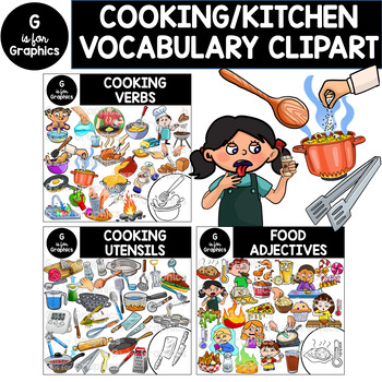 Preview of Cooking, Kitchen, Food Vocabulary Clipart Bundle