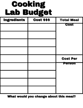 Preview of Cooking Lab Budget Worsheet Log for FCS and Home Economics