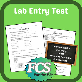 Preview of Cooking Lab Entry Test - Assessment - Family & Consumer Science