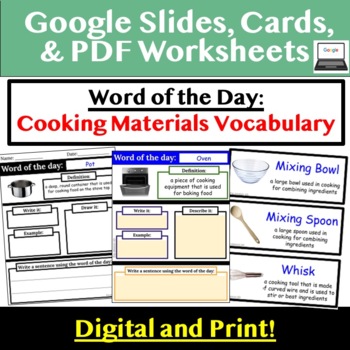 Preview of Cooking Materials Vocabulary _Google Slides and PDF  Special Education