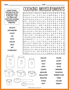 Preview of (4th, 5th, 6th, 7th Grade) COOKING MEASUREMENTS Word Search Worksheet Activity