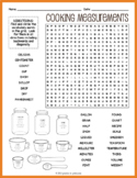 (4th, 5th, 6th, 7th Grade) COOKING MEASUREMENTS Word Searc