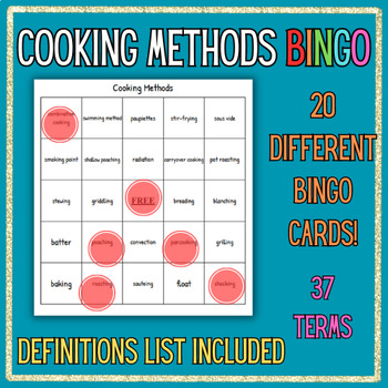 Preview of Cooking Methods BINGO, Family and Consumer Science, Culinary, Life Skills