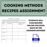 Cooking Methods Recipes Assignment