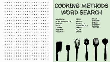 Cooking Methods Word Search; FACS, Culinary, Bellringer, Worksheet