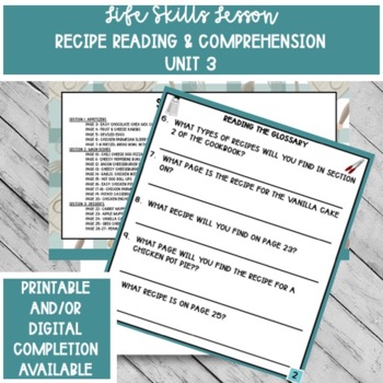 Preview of Cooking/Recipe Book and Recipe Reading & Comprehension Printable Unit 3