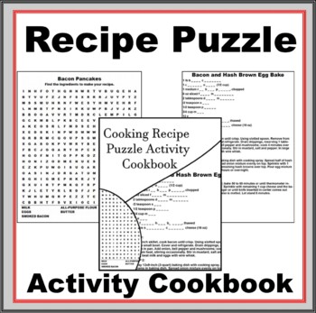 Preview of Recipe Puzzle Activity Cookbook- Word Search and Fill in the Blank Recipe Book