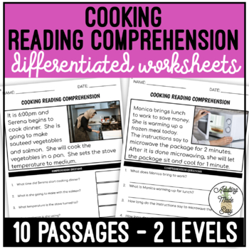 Preview of Cooking Simplified Reading Comprehension Worksheets