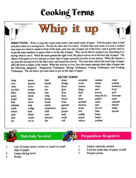 Preview of Cooking Terms Game / Activity