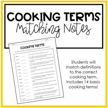 Preview of Cooking Terms Matching | Food + Nutrition | Family Consumer Sciences | FCS