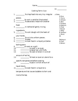 Preview of Cooking Terms Quiz