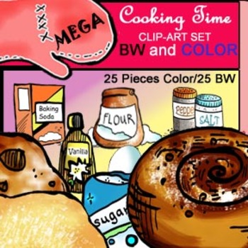 Preview of Cooking Time! 25 Piece Color and B&W Clip-Art Set!