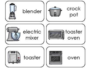Kitchen Items and Cooking Tools Vocabulary Flashcards, Picture