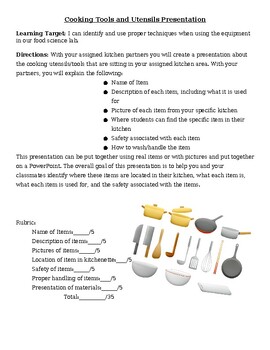 Preview of Cooking Tools and Utensils Project