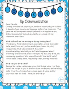 Preview of Cooking Up Communication Parent Letter