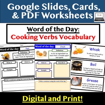 Preview of Cooking Verb Vocabulary _ Word of the Day Google Slides and PDF 