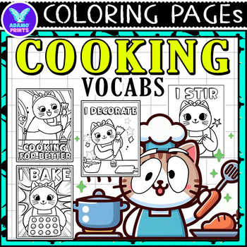 Preview of Cooking Vocabs Coloring Pages & Writing Paper Art Activities ELA No PREP