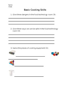 Preview of Cooking and Nutrition: Kitchen Basics Printable Worksheet