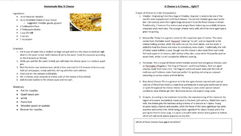 Preview of Cooking in Special Education: Homemade Mac & Cheese WITH Reading Comp Section!